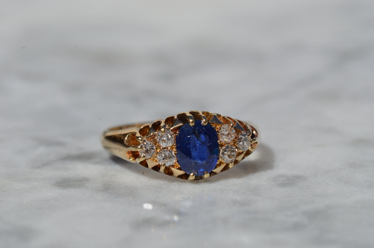 Velvety Edwardian Sapphire Navette Ring