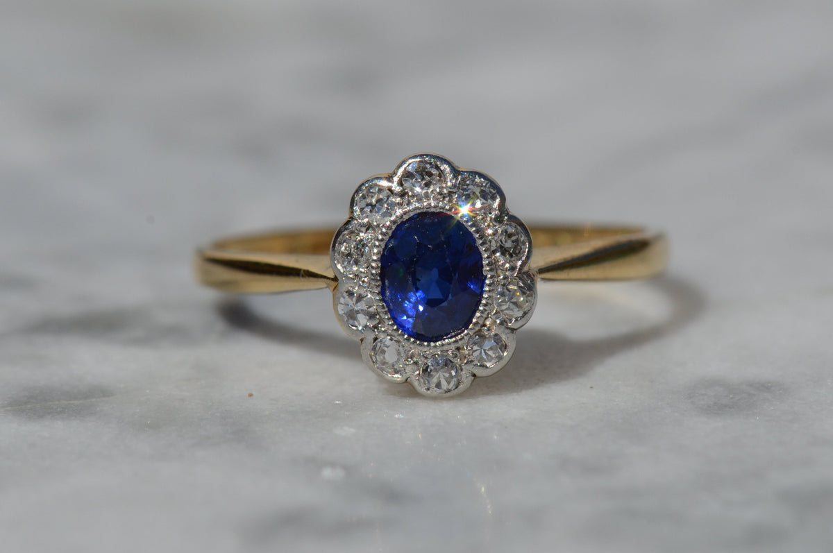 Rich Antique Sapphire Daisy Ring