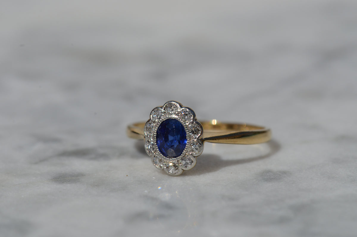 Rich Antique Sapphire Daisy Ring