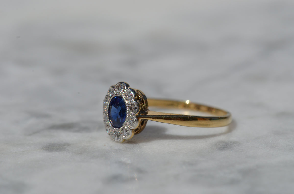 Rich Antique Sapphire Daisy Ring