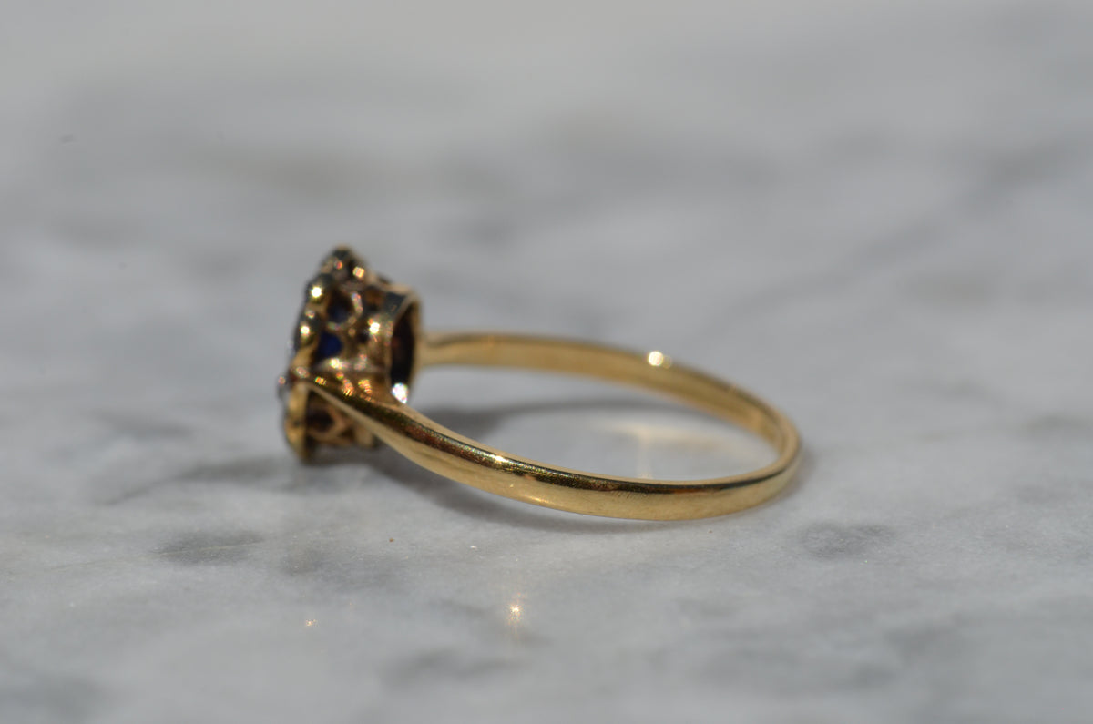 Rich Antique Sapphire Daisy Ring