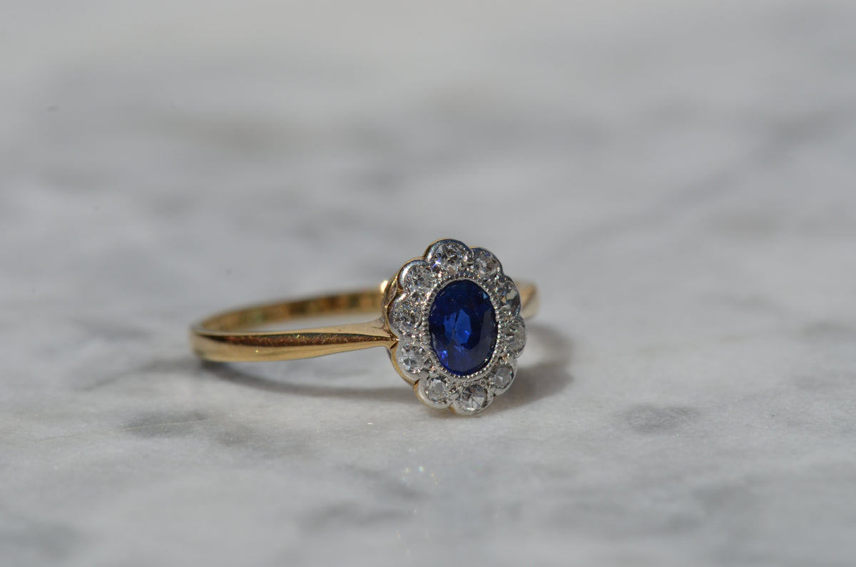 Rich Antique Sapphire Daisy Ring