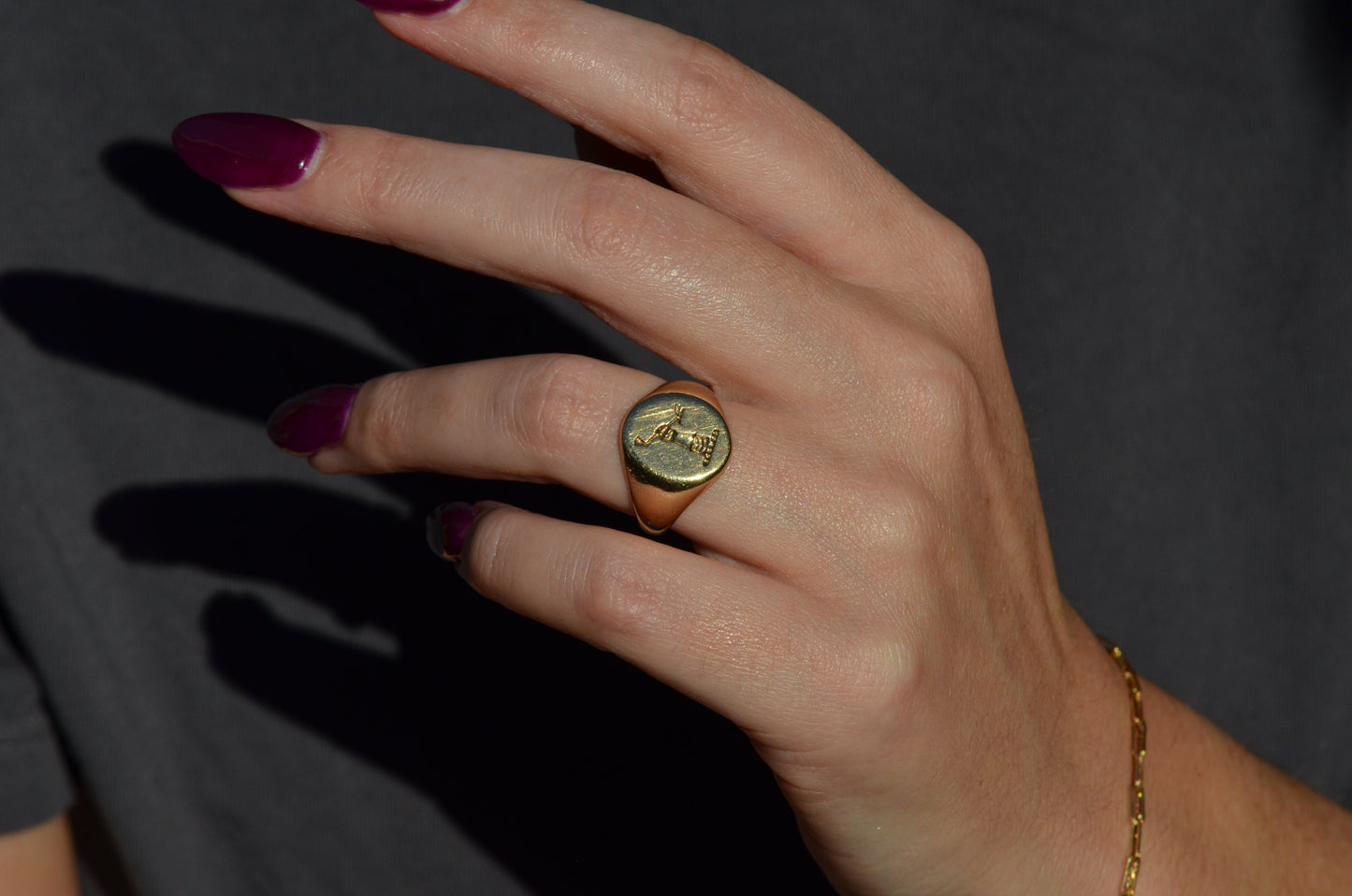 Heavy Midcentury Crest Signet Ring