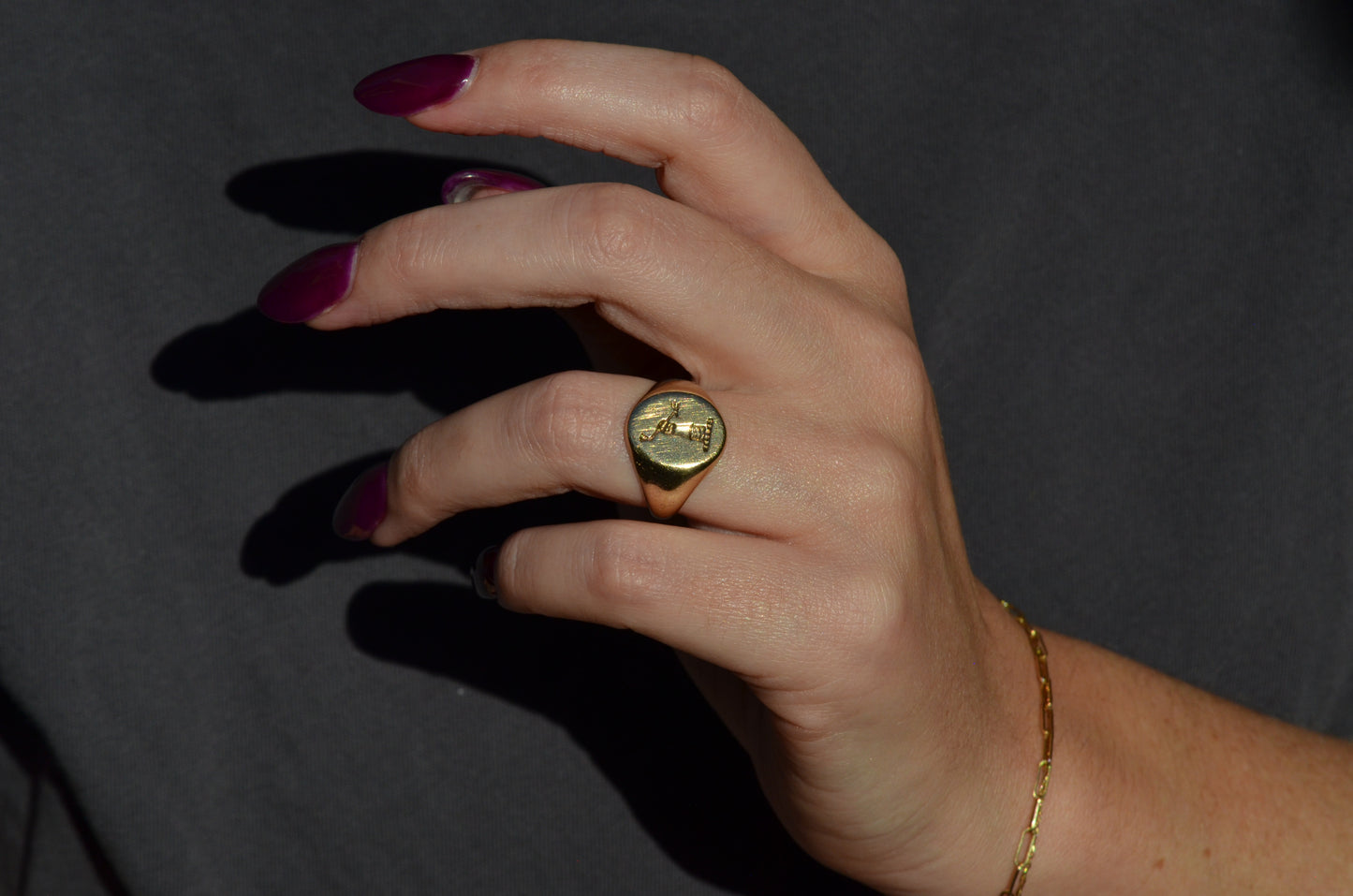 Heavy Midcentury Crest Signet Ring