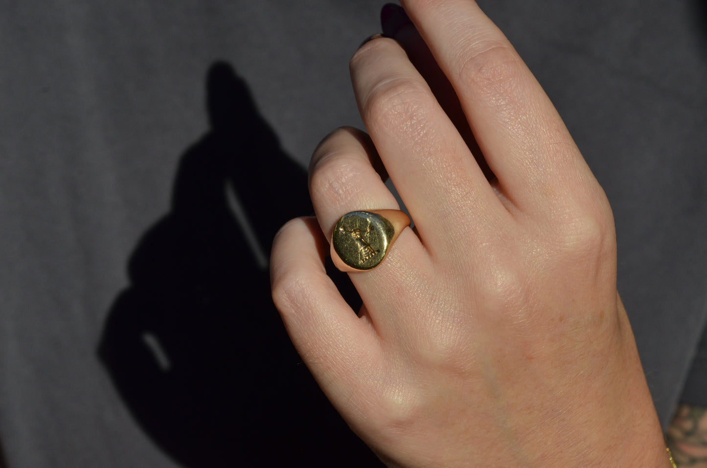 Heavy Midcentury Crest Signet Ring
