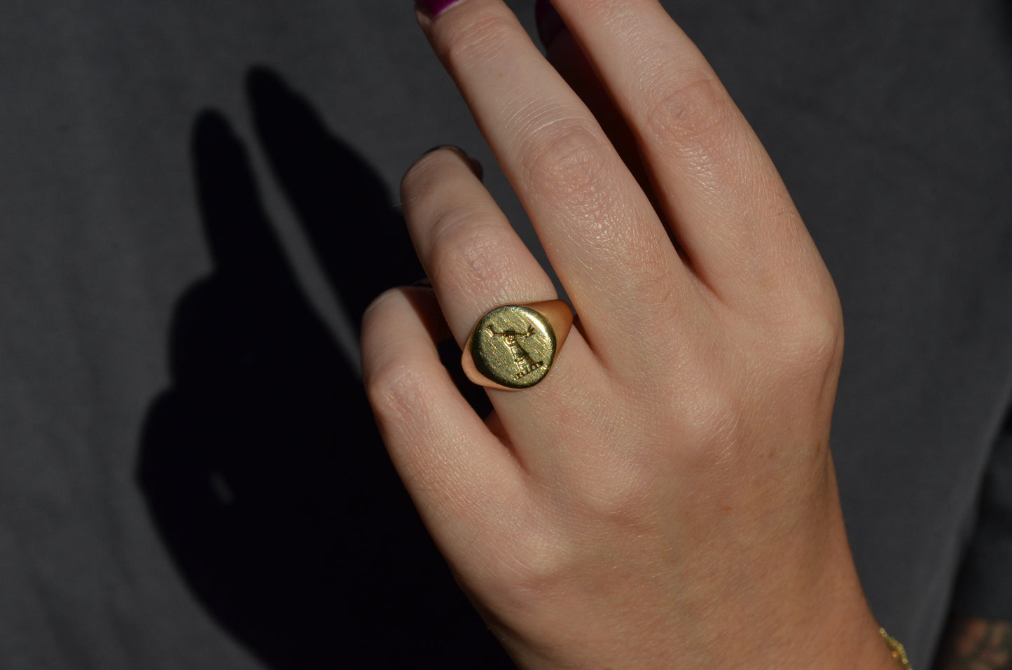 Heavy Midcentury Crest Signet Ring