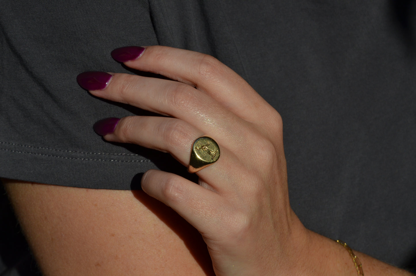 Heavy Midcentury Crest Signet Ring