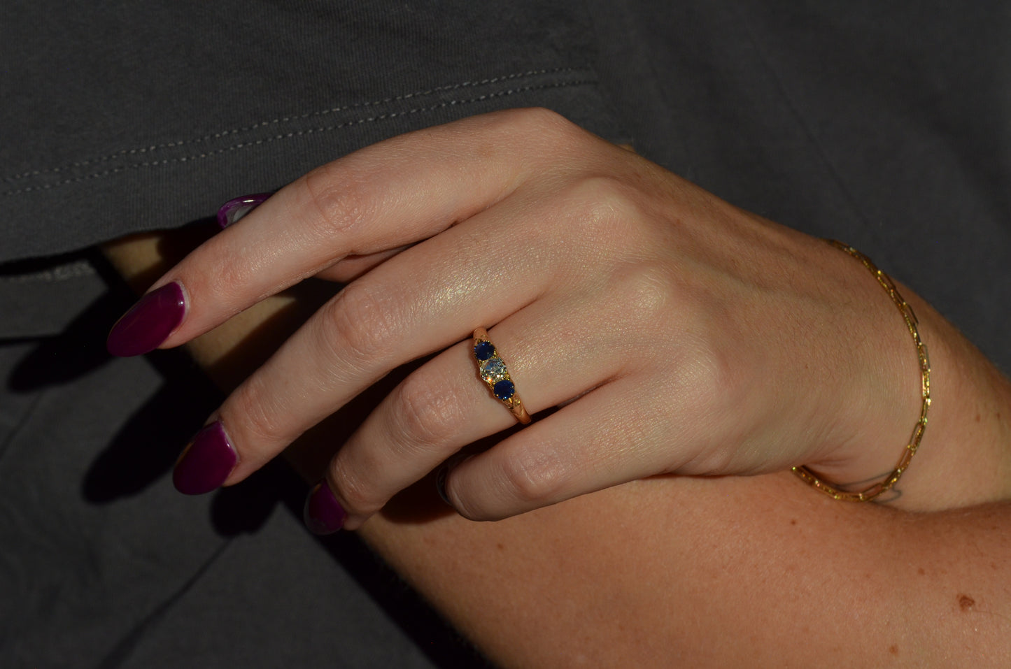 Dazzling Antique Sapphire and Diamond Trilogy Ring