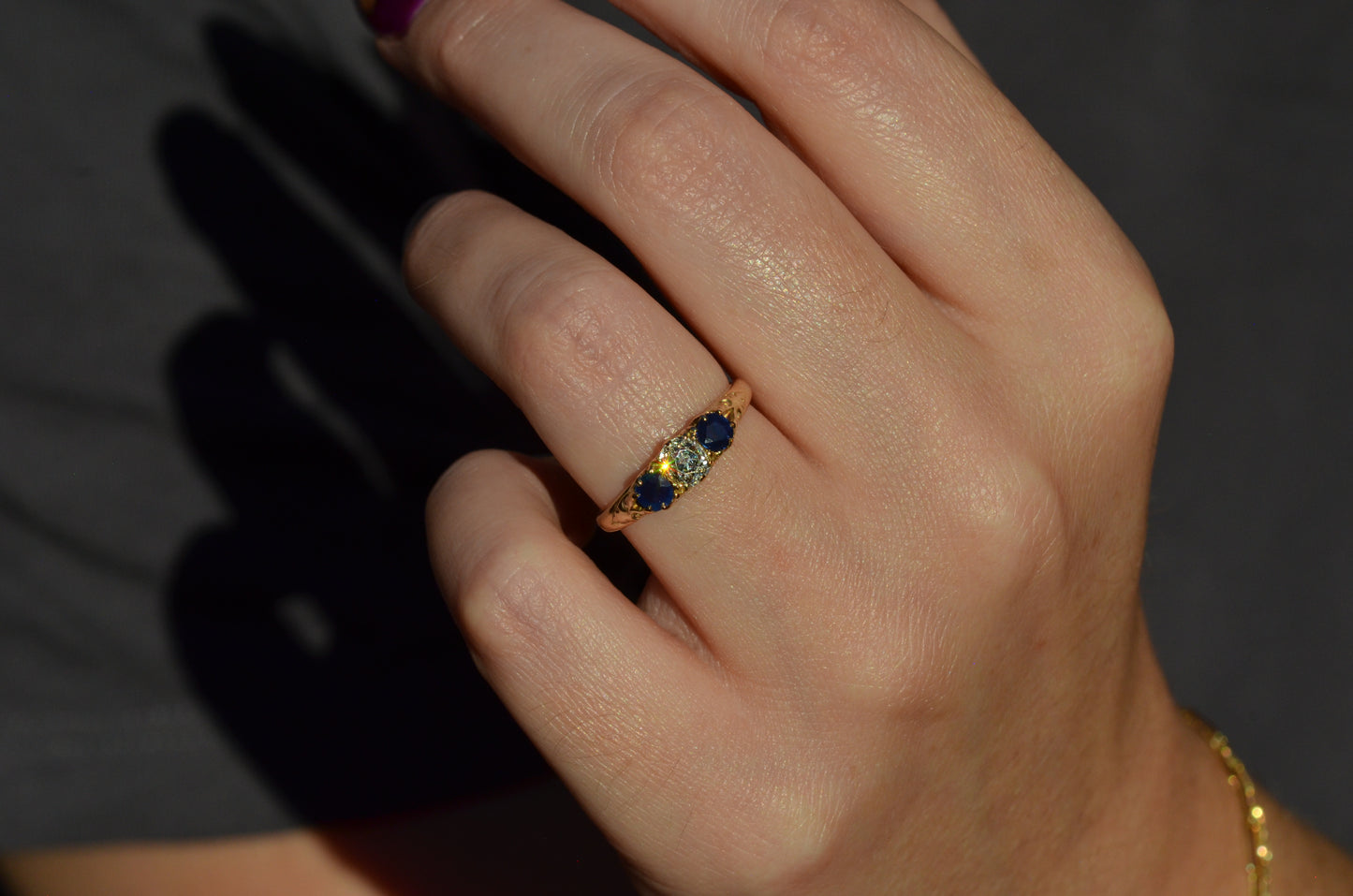 Dazzling Antique Sapphire and Diamond Trilogy Ring