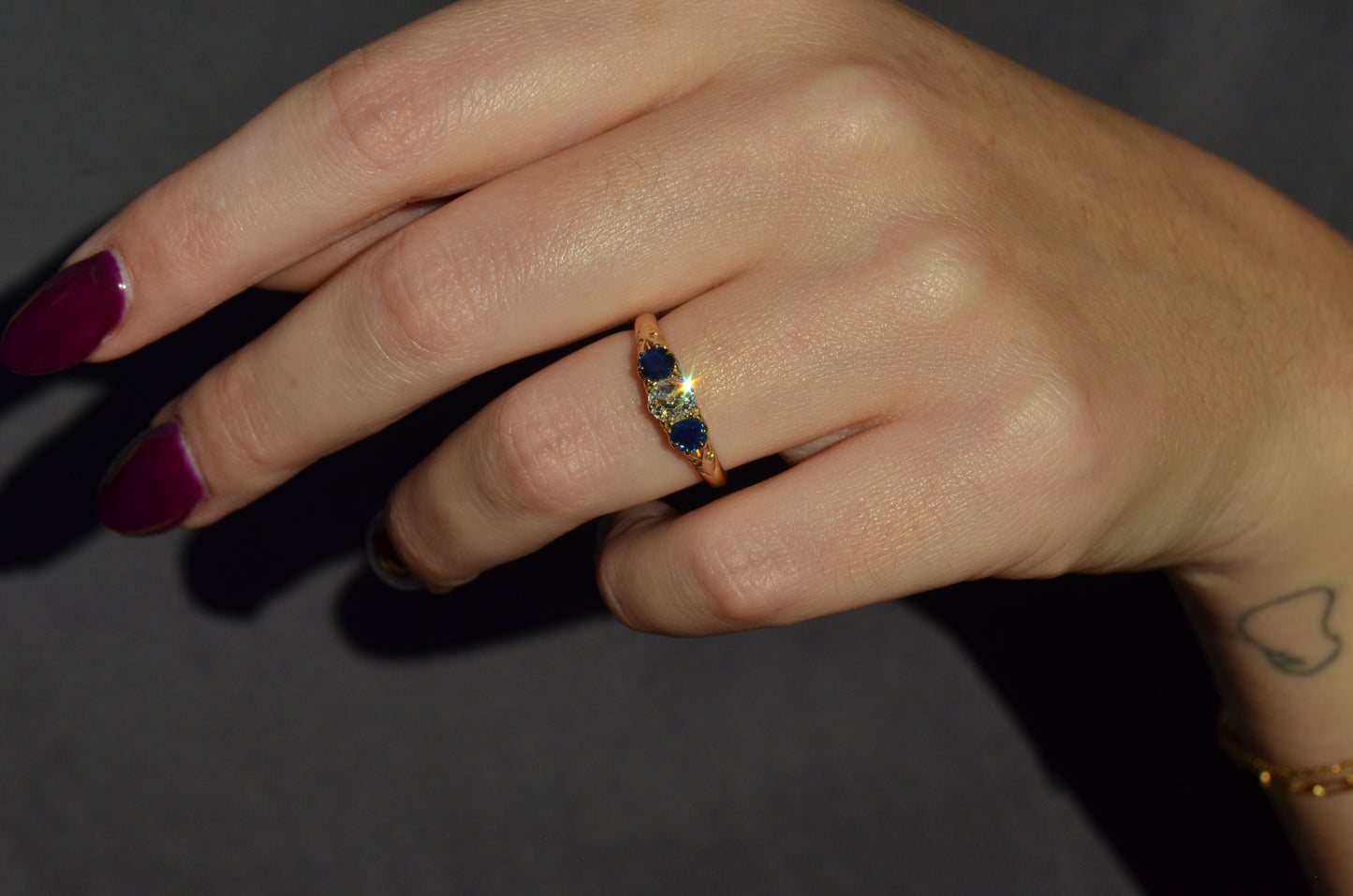 Dazzling Antique Sapphire and Diamond Trilogy Ring