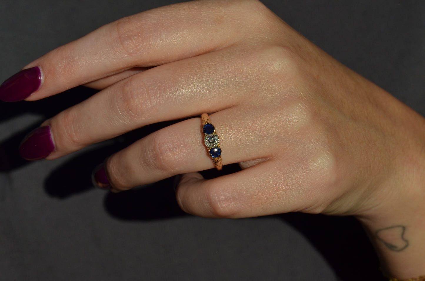 Dazzling Antique Sapphire and Diamond Trilogy Ring