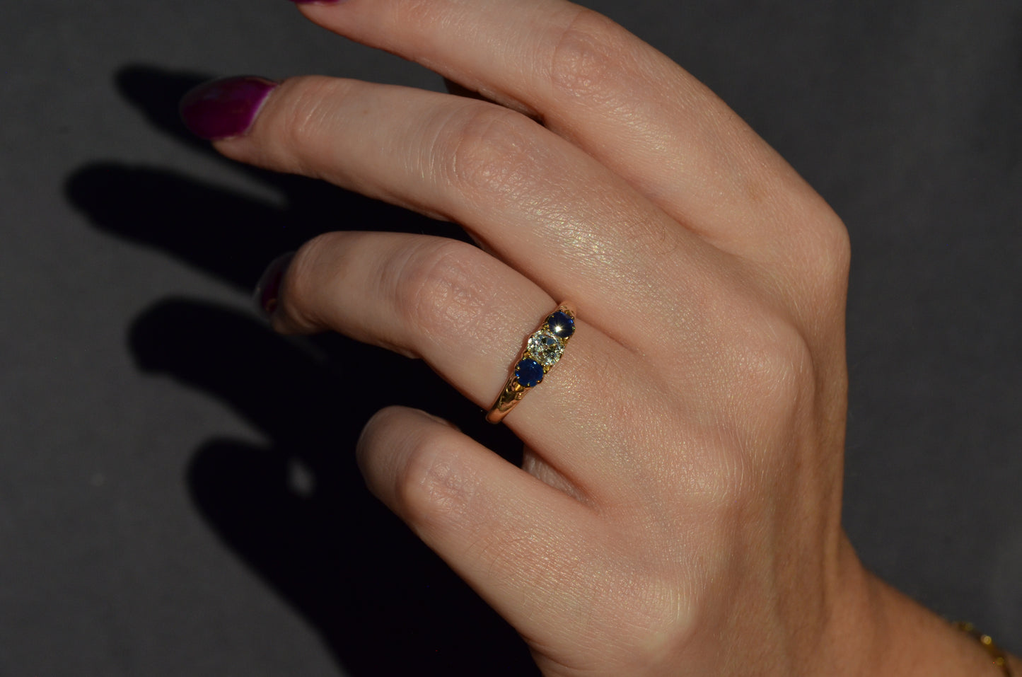 Dazzling Antique Sapphire and Diamond Trilogy Ring