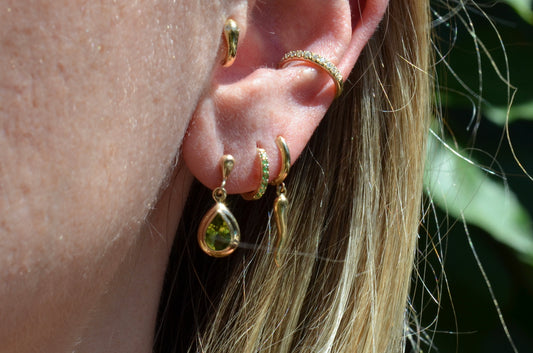 Dewy Peridot Pear Drop Studs