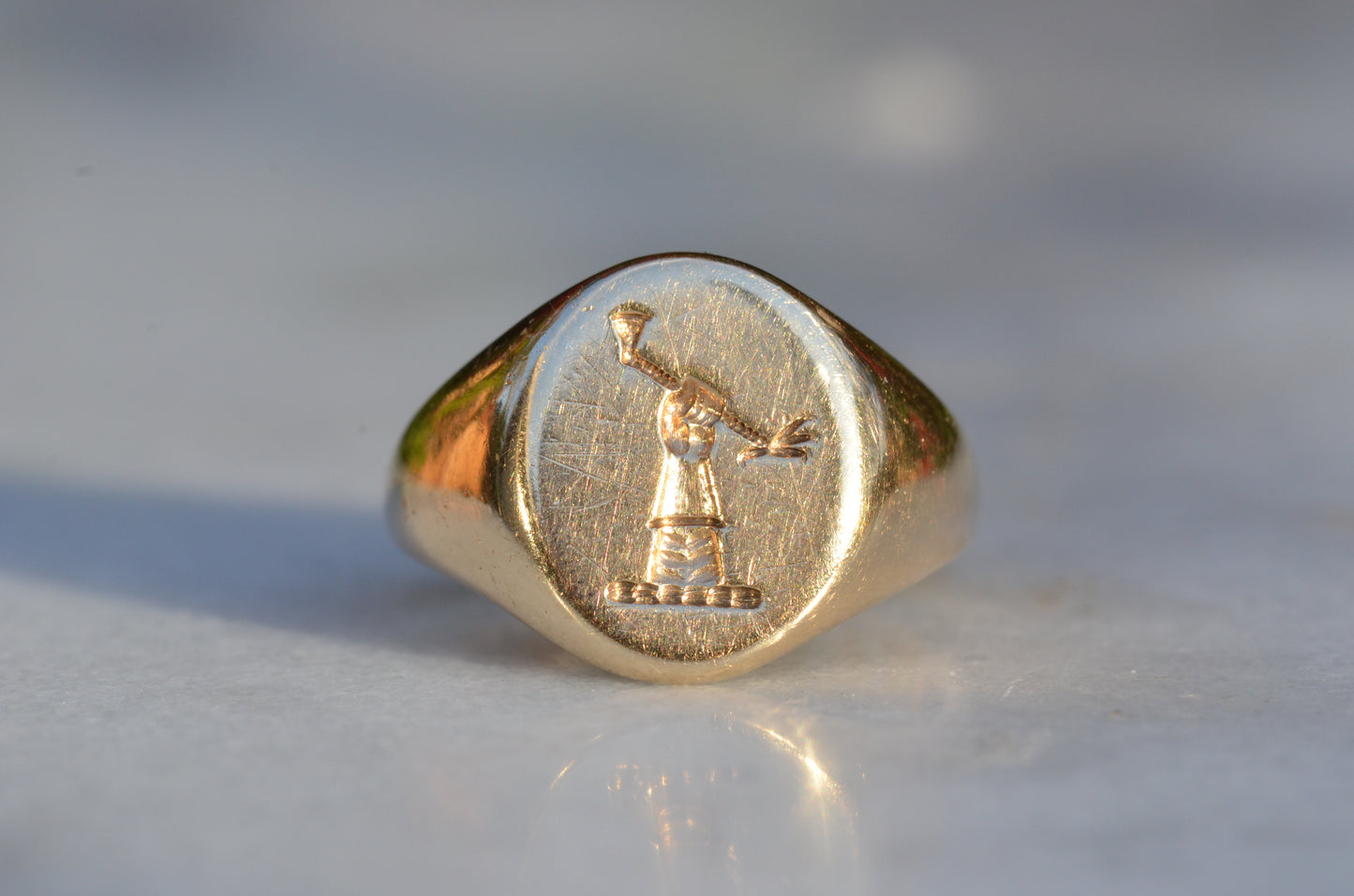Heavy Midcentury Crest Signet Ring