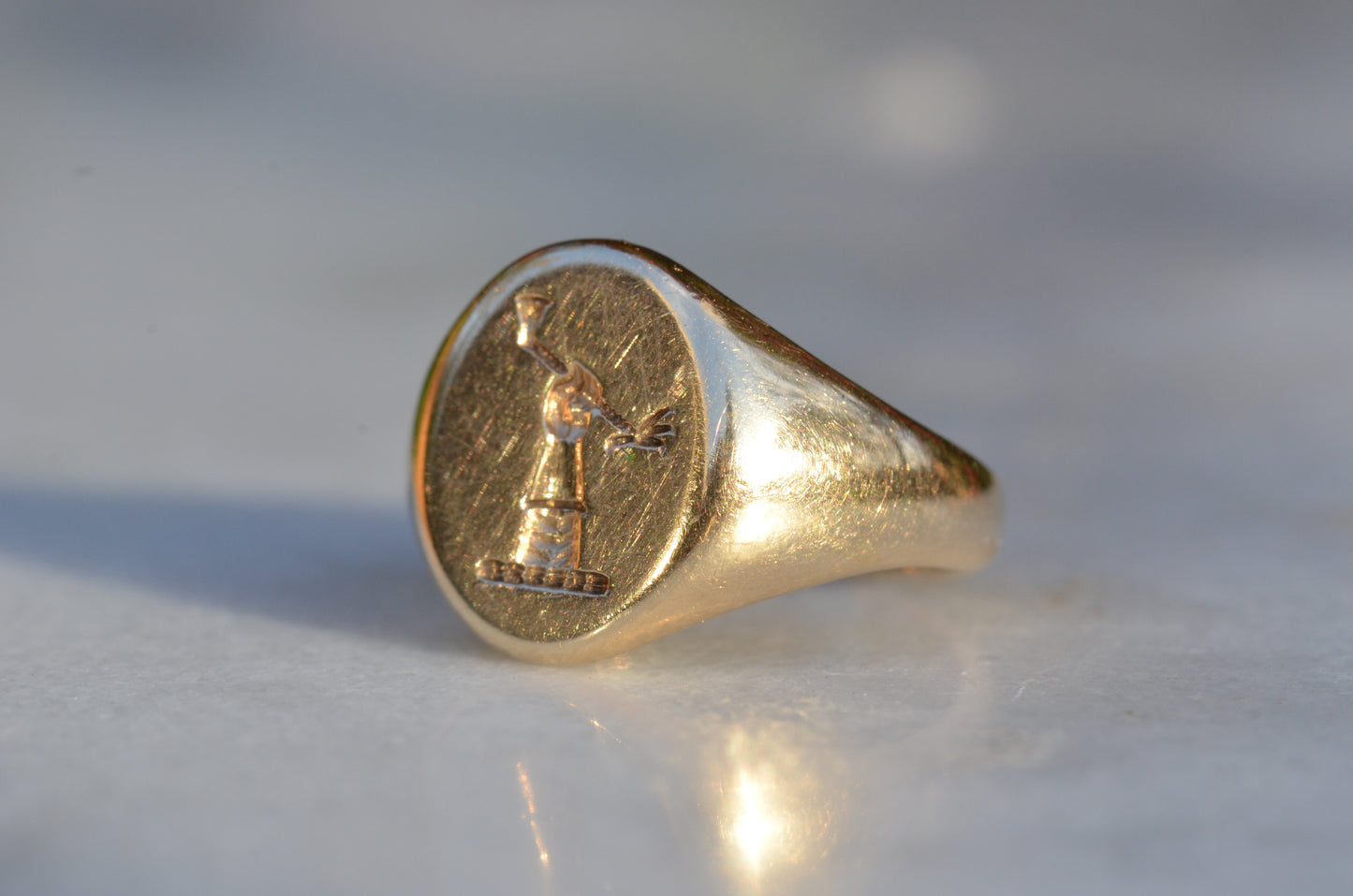 Heavy Midcentury Crest Signet Ring
