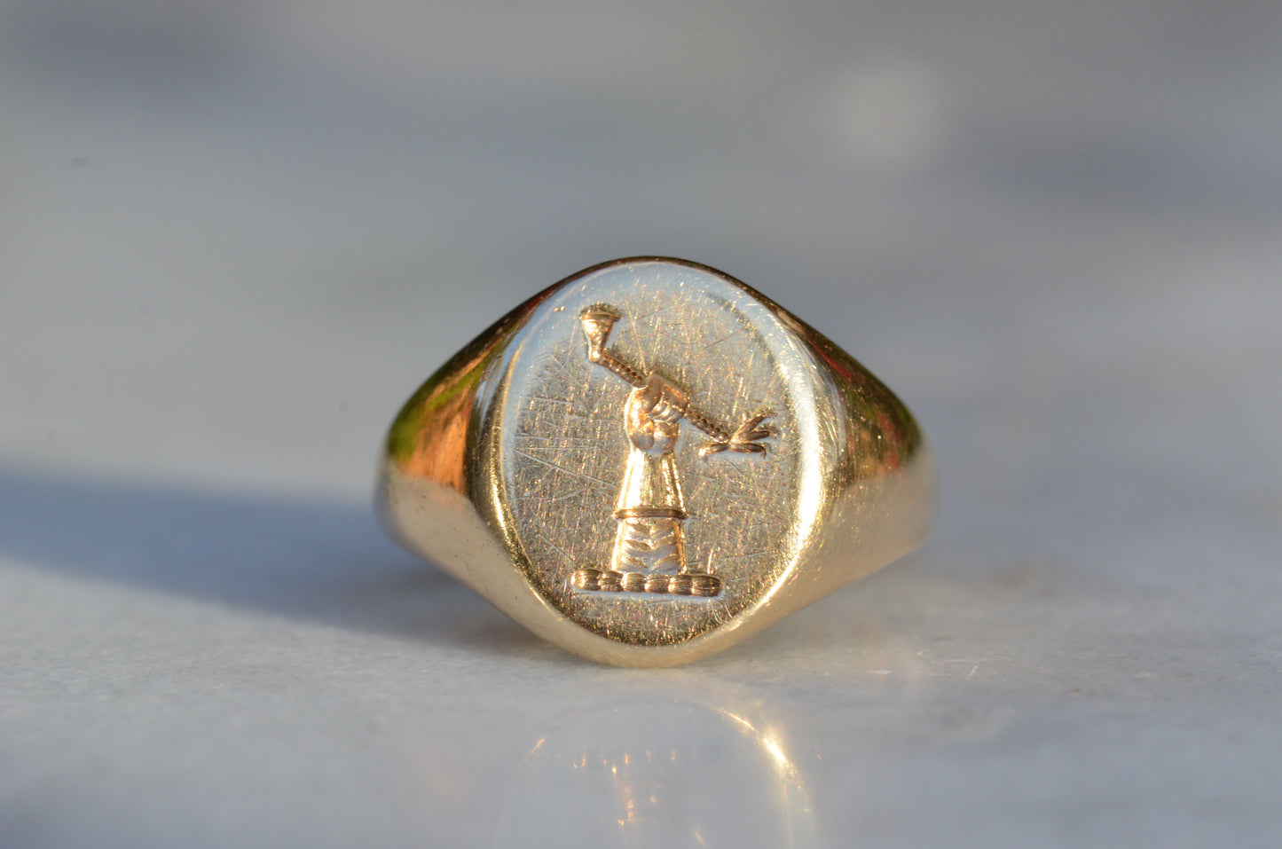 Heavy Midcentury Crest Signet Ring