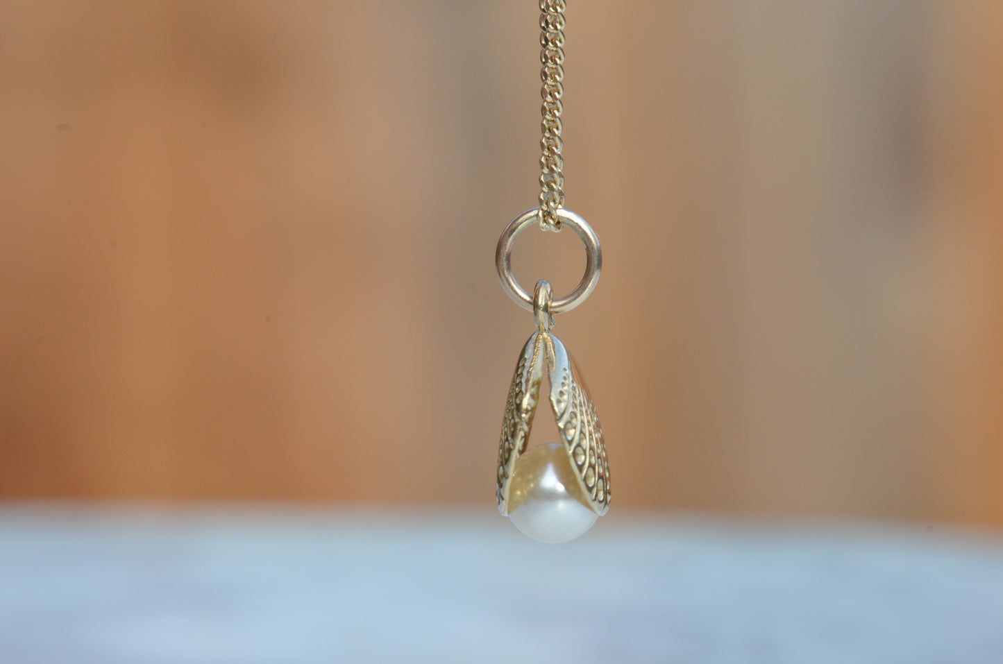 Textured Shell and Pearl Charm