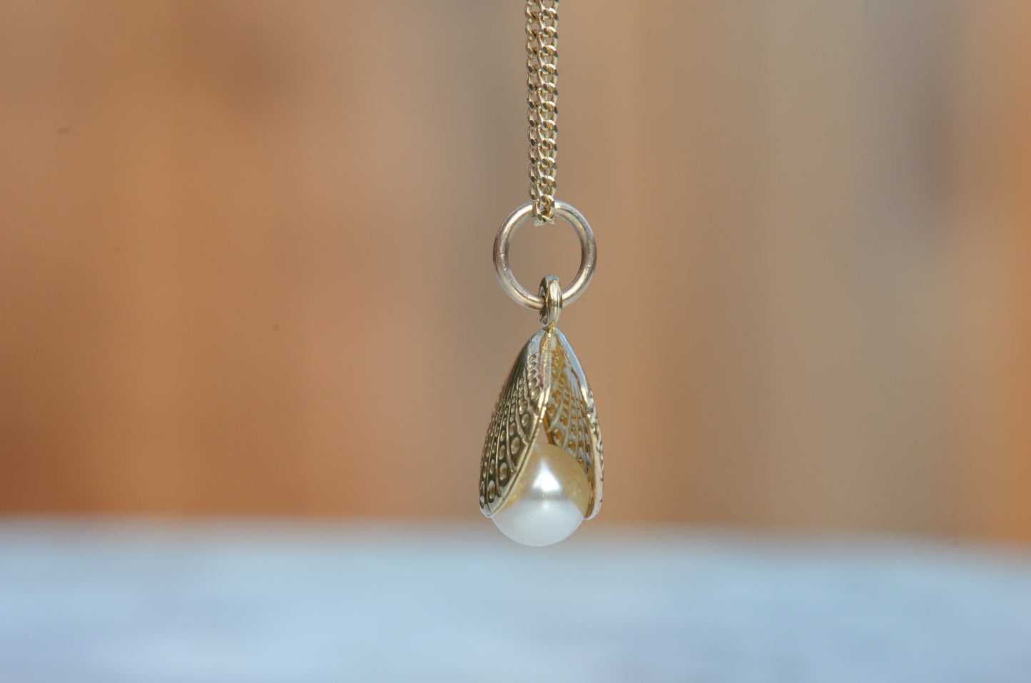Textured Shell and Pearl Charm