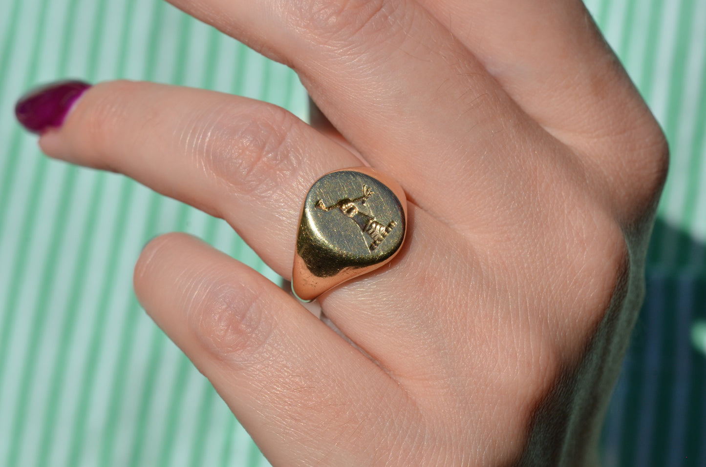 Heavy Midcentury Crest Signet Ring