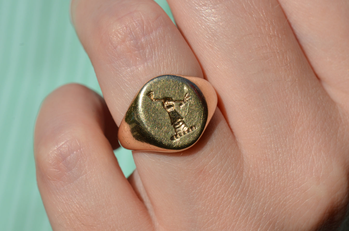 Heavy Midcentury Crest Signet Ring