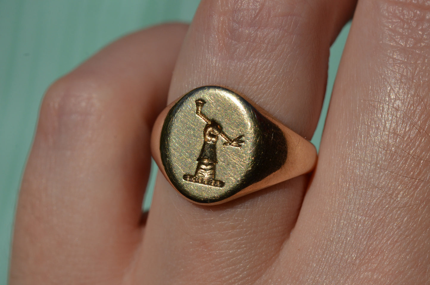 Heavy Midcentury Crest Signet Ring