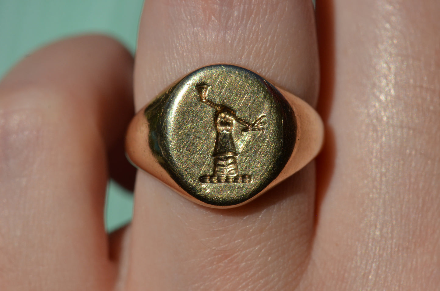 Heavy Midcentury Crest Signet Ring