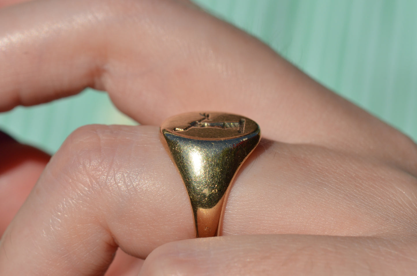 Heavy Midcentury Crest Signet Ring