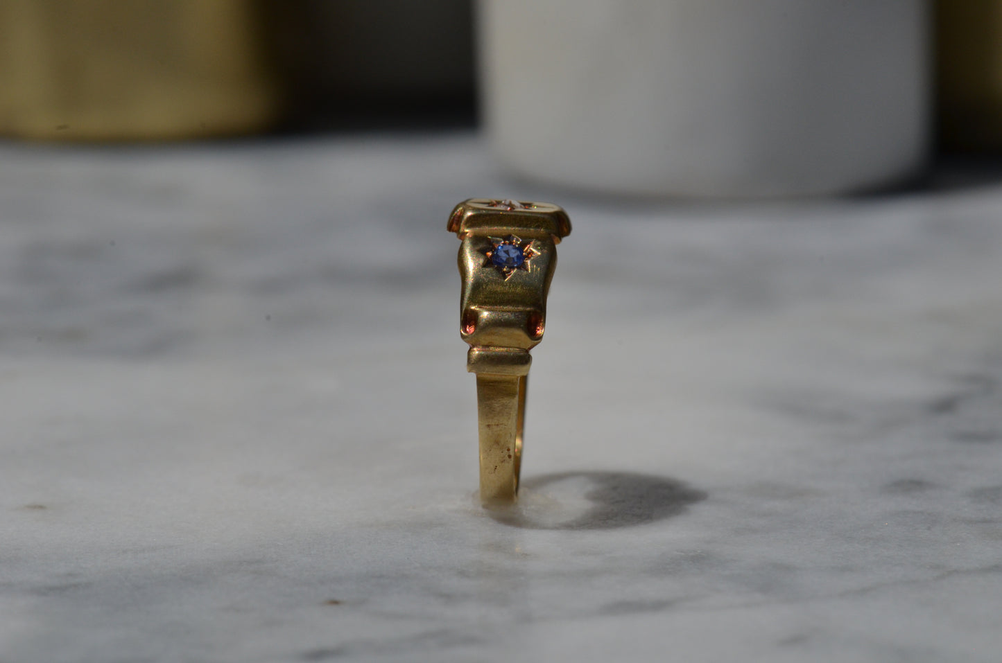 Warm Antique Sapphire and Diamond Panel Trilogy