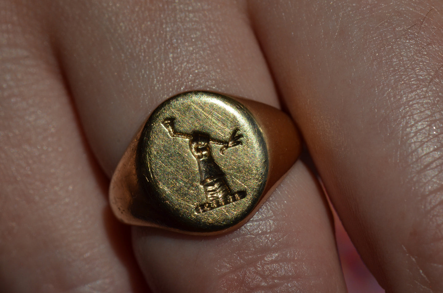 Heavy Midcentury Crest Signet Ring