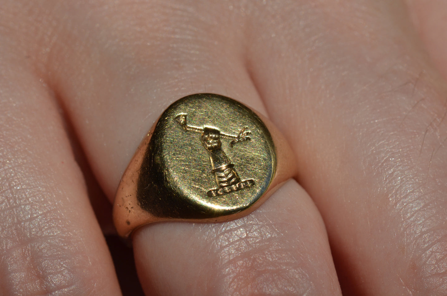 Heavy Midcentury Crest Signet Ring