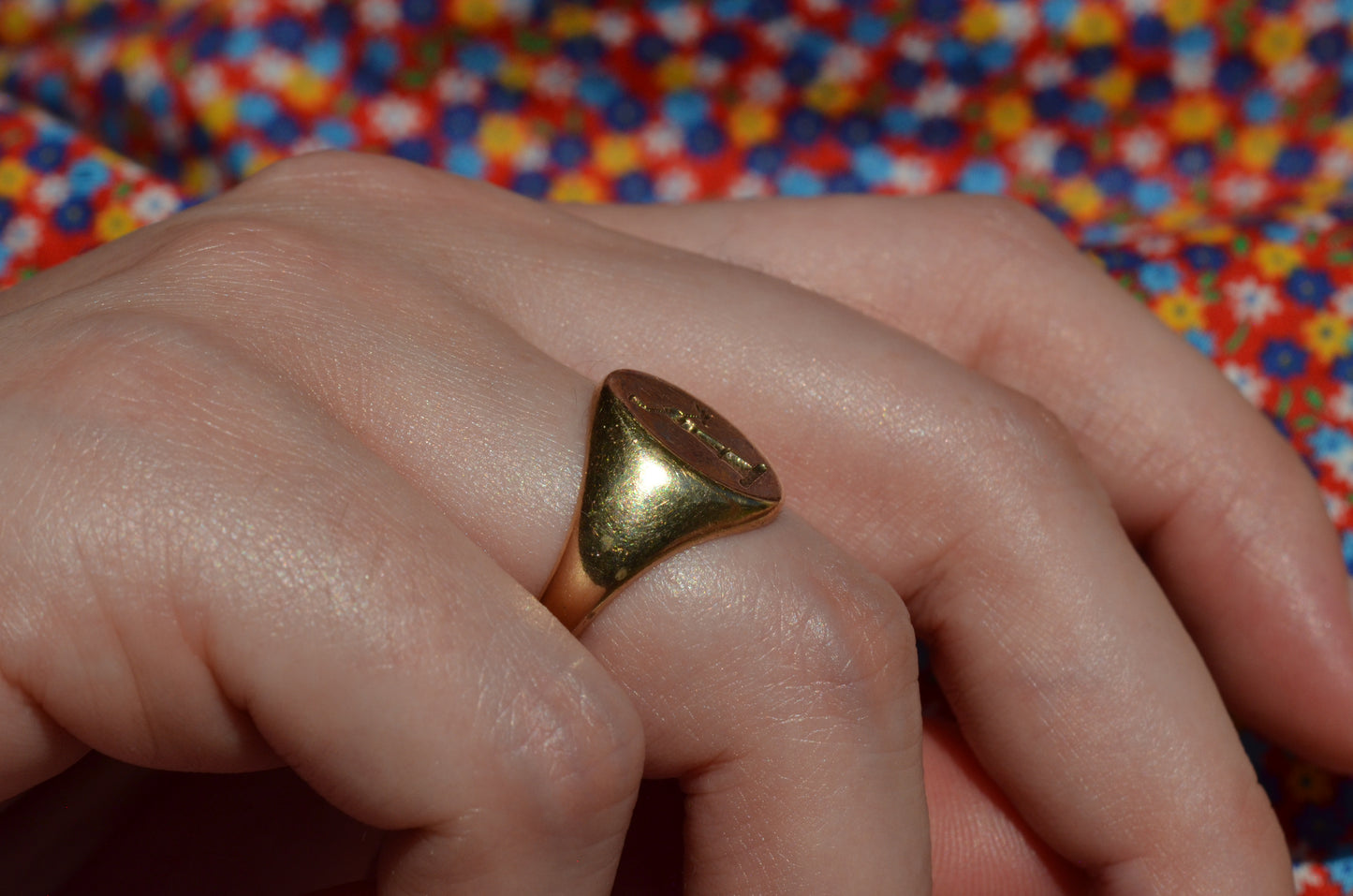 Heavy Midcentury Crest Signet Ring