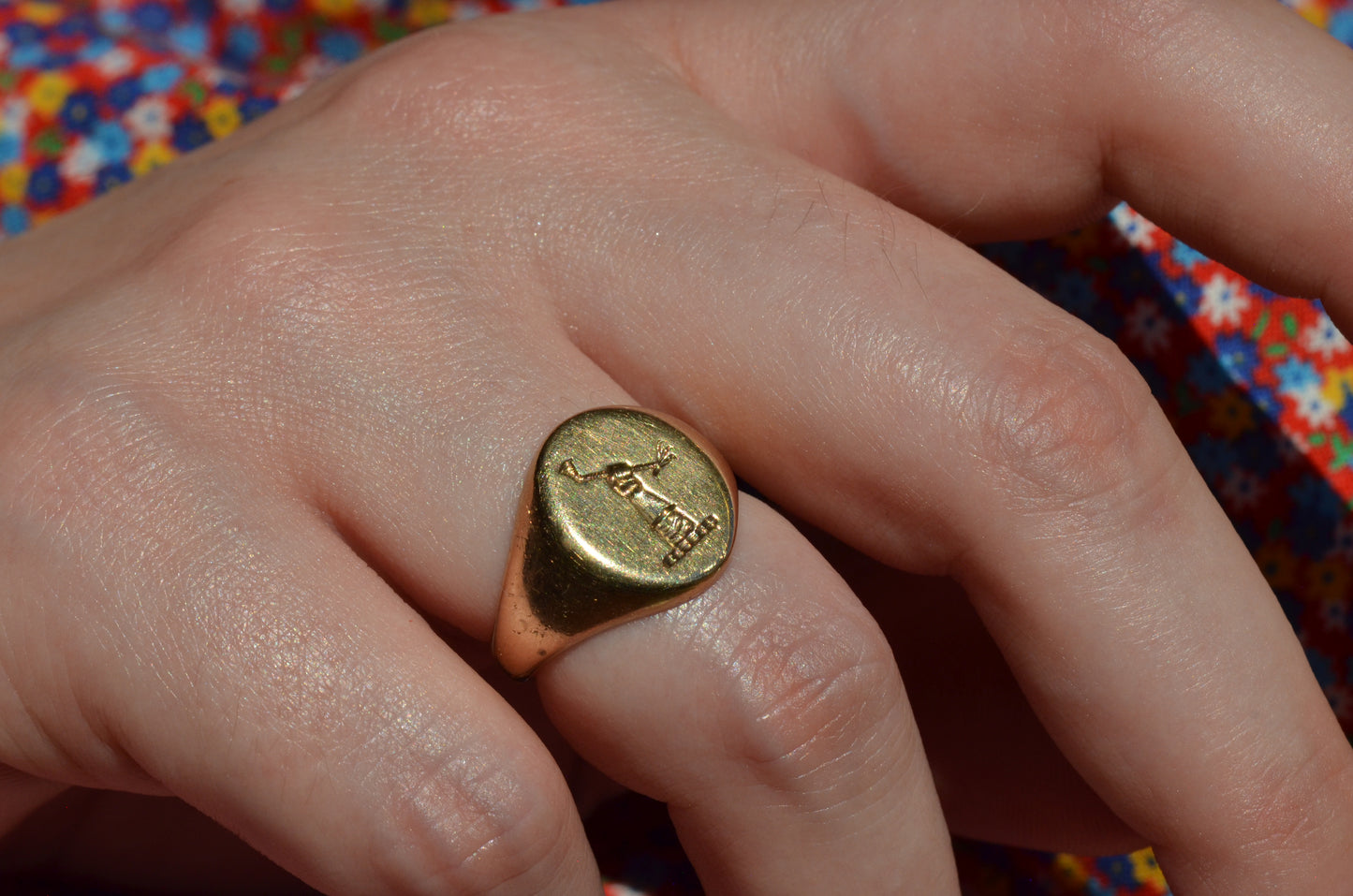 Heavy Midcentury Crest Signet Ring
