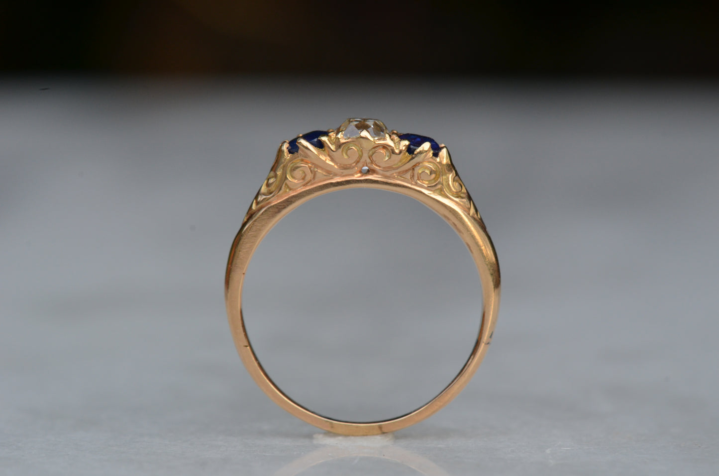 Dazzling Antique Sapphire and Diamond Trilogy Ring
