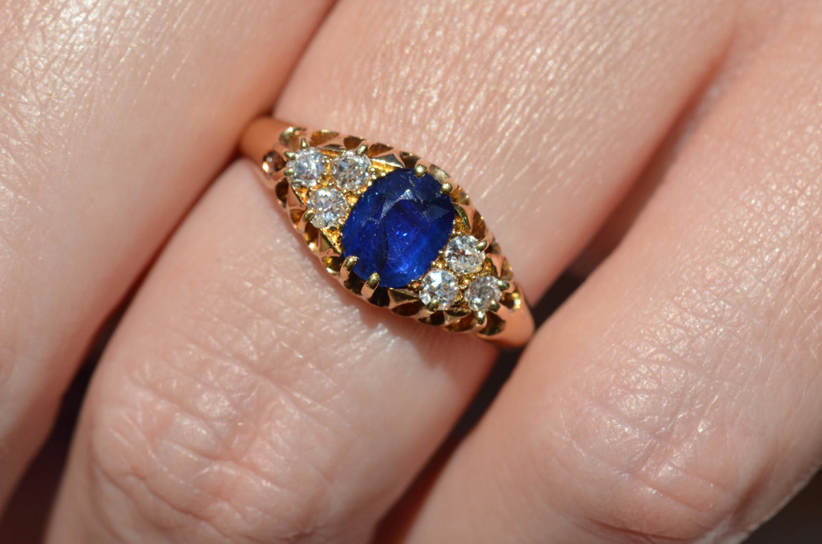 Velvety Edwardian Sapphire Navette Ring
