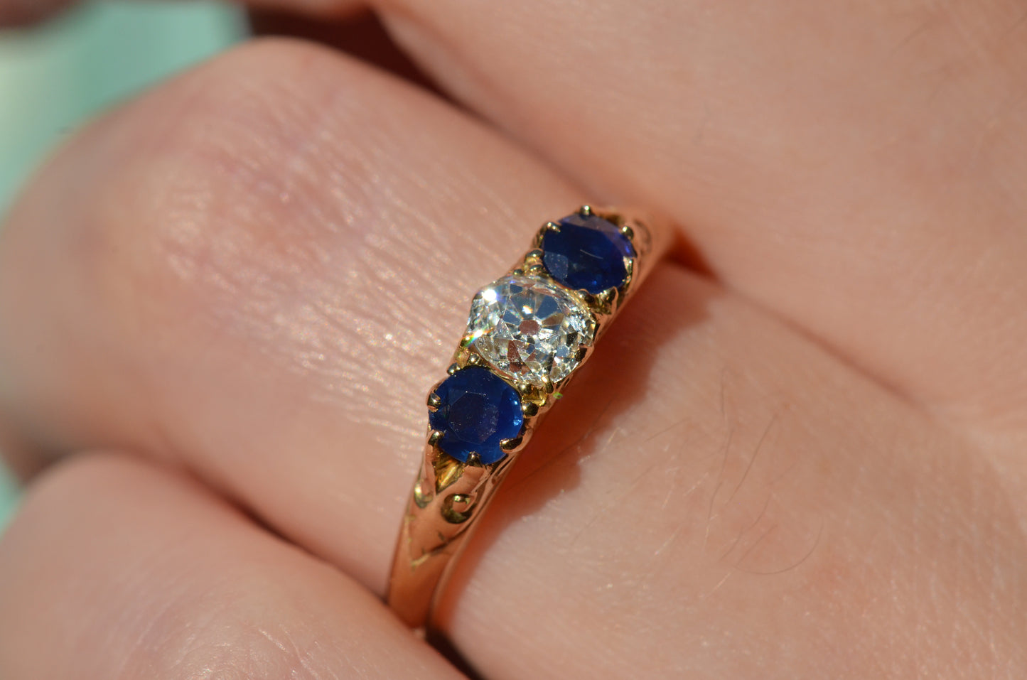 Dazzling Antique Sapphire and Diamond Trilogy Ring