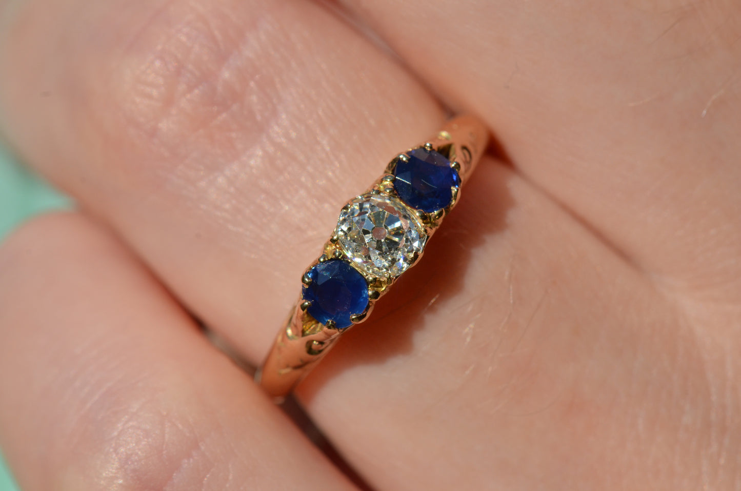 Dazzling Antique Sapphire and Diamond Trilogy Ring