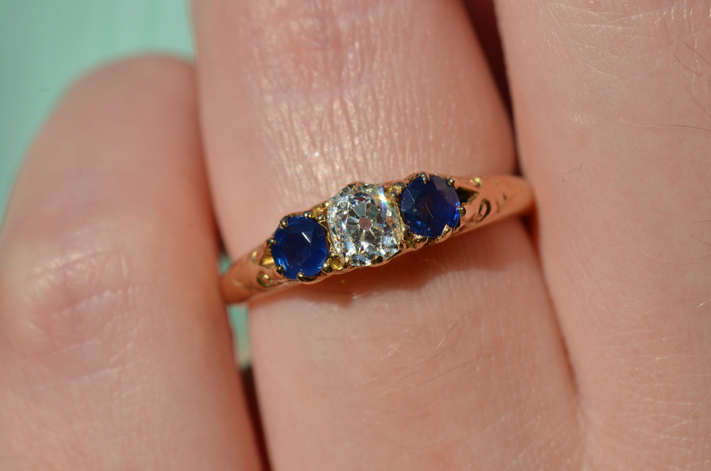 Dazzling Antique Sapphire and Diamond Trilogy Ring