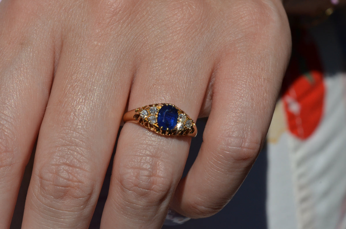 Velvety Edwardian Sapphire Navette Ring