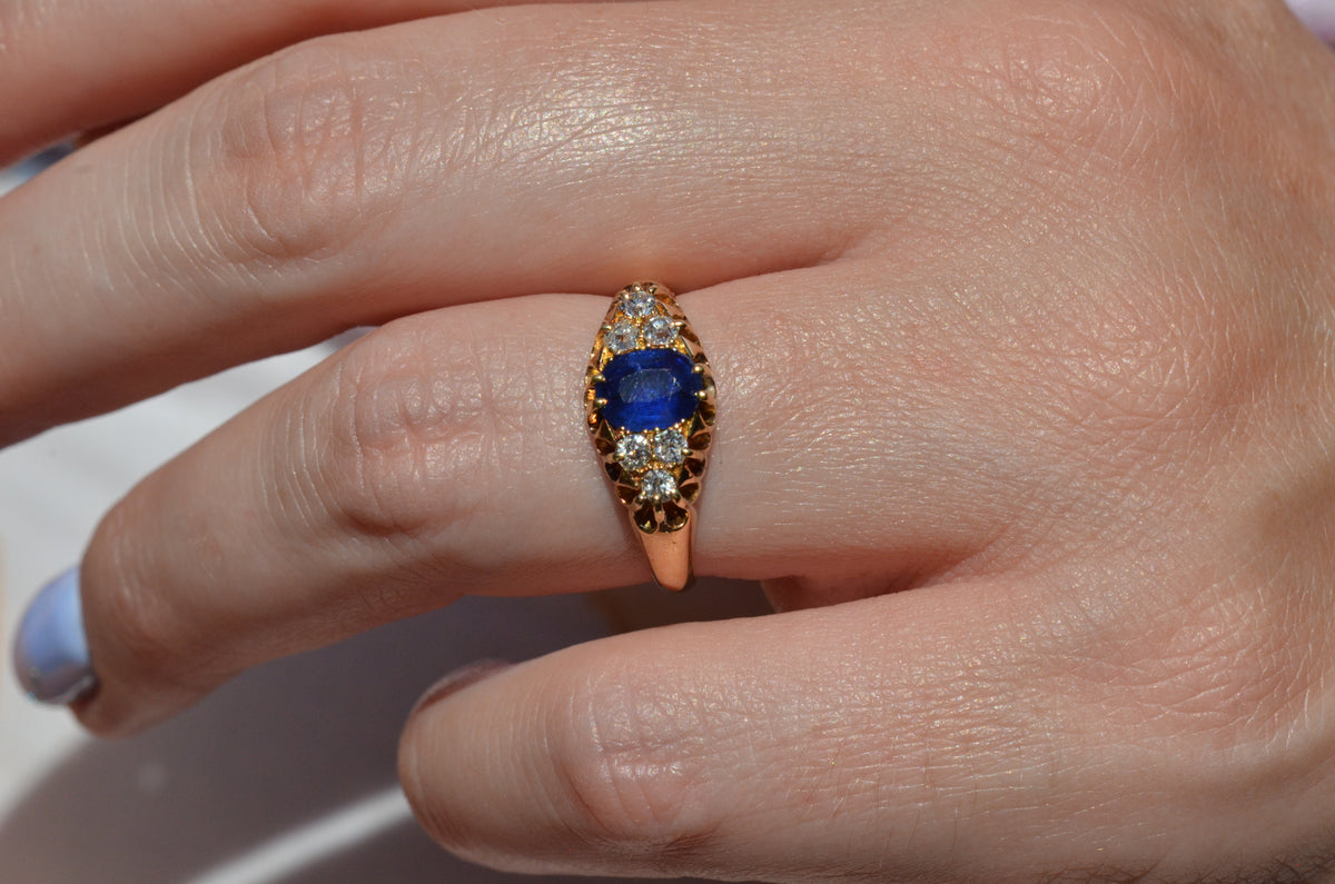 Velvety Edwardian Sapphire Navette Ring