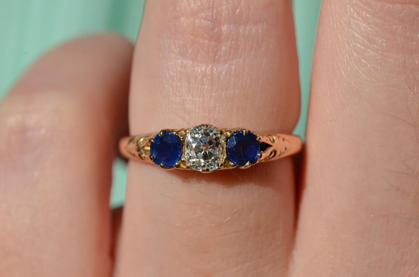 Dazzling Antique Sapphire and Diamond Trilogy Ring