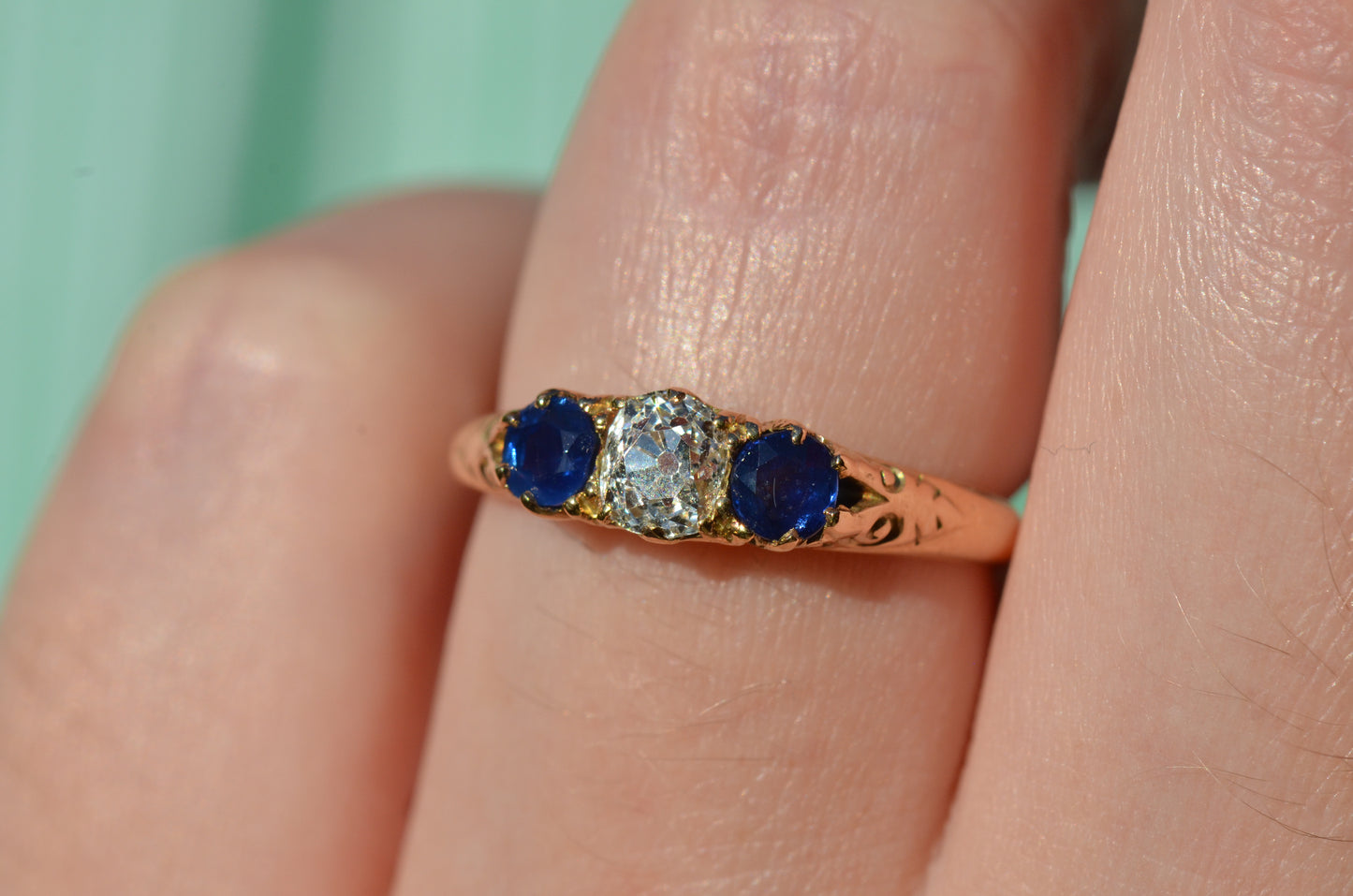 Dazzling Antique Sapphire and Diamond Trilogy Ring