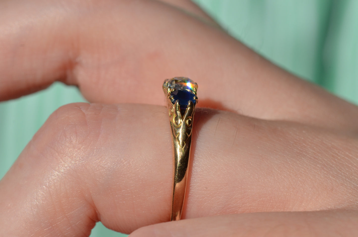 Dazzling Antique Sapphire and Diamond Trilogy Ring