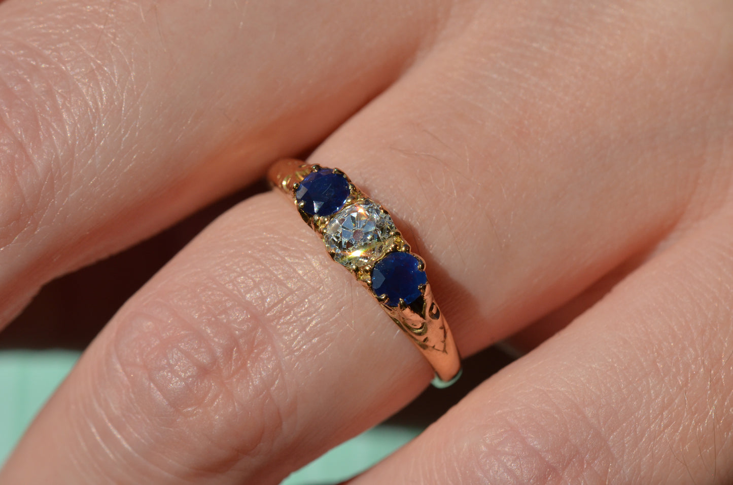 Dazzling Antique Sapphire and Diamond Trilogy Ring