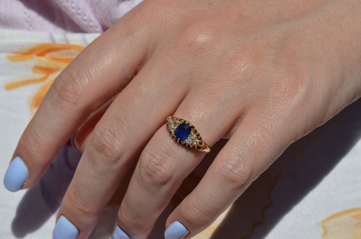 Velvety Edwardian Sapphire Navette Ring