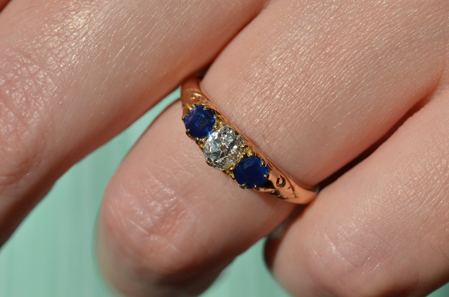 Dazzling Antique Sapphire and Diamond Trilogy Ring
