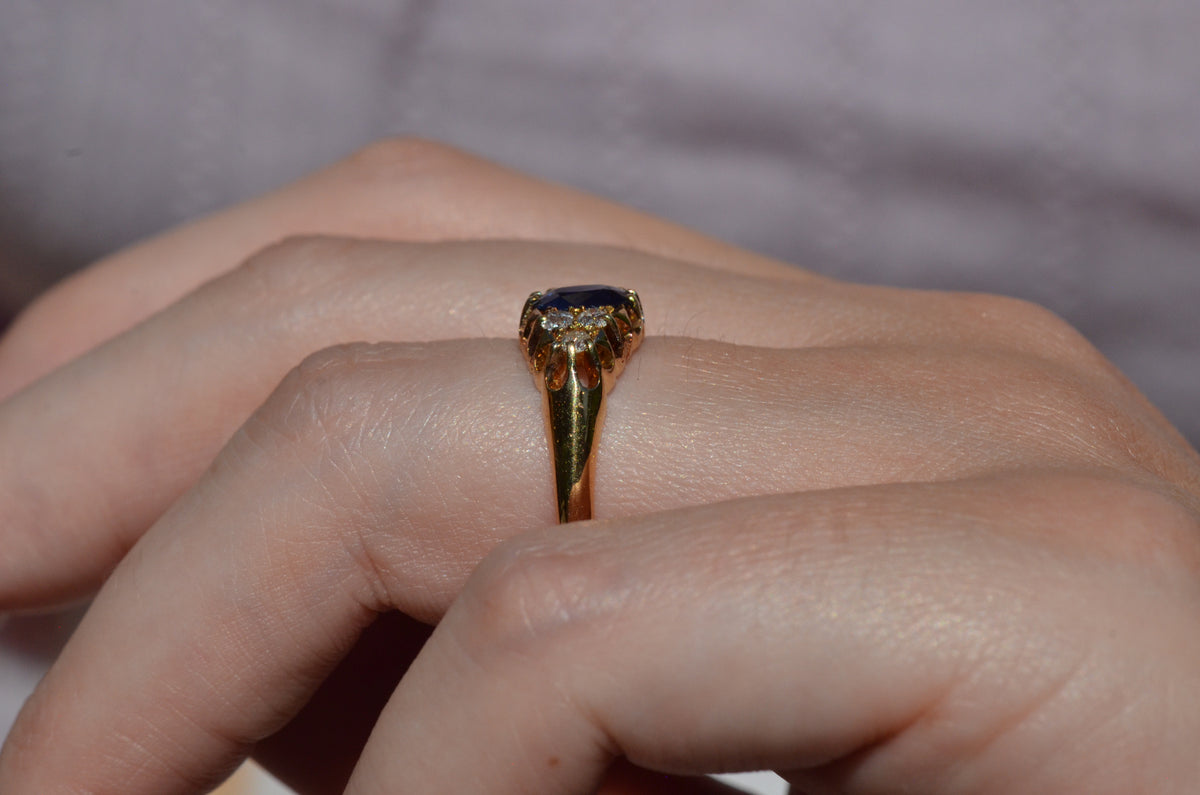 Velvety Edwardian Sapphire Navette Ring