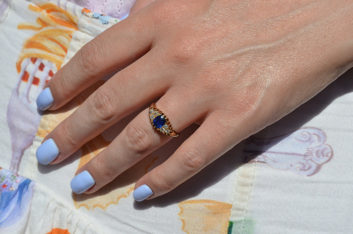 Velvety Edwardian Sapphire Navette Ring