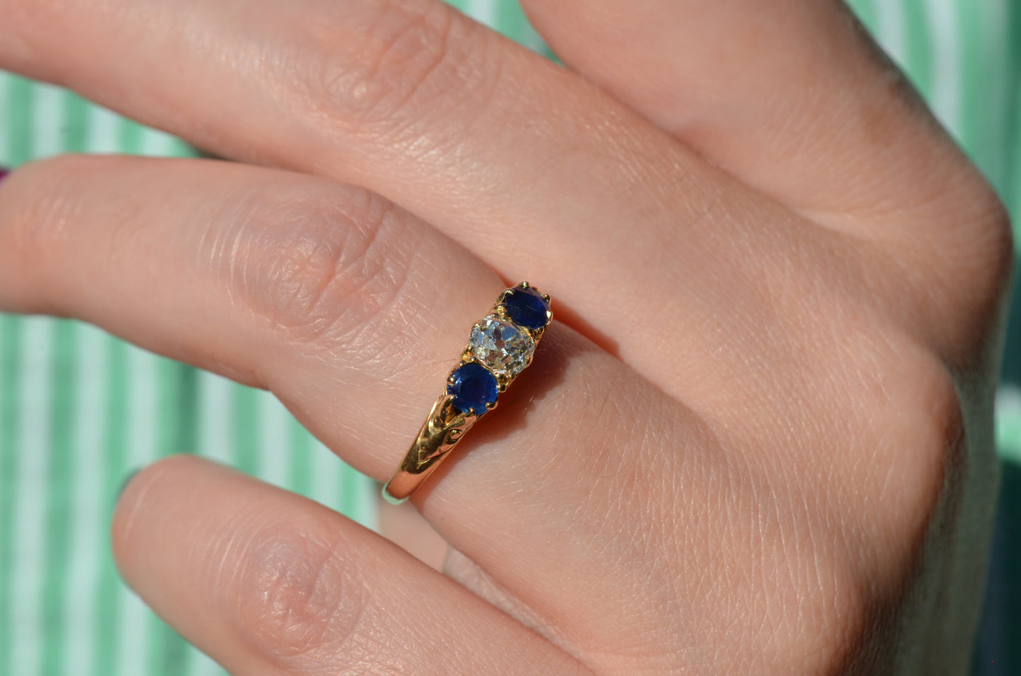 Dazzling Antique Sapphire and Diamond Trilogy Ring