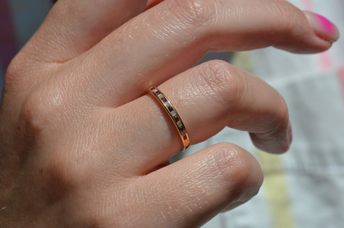 Ruby and Diamond Half Eternity Band