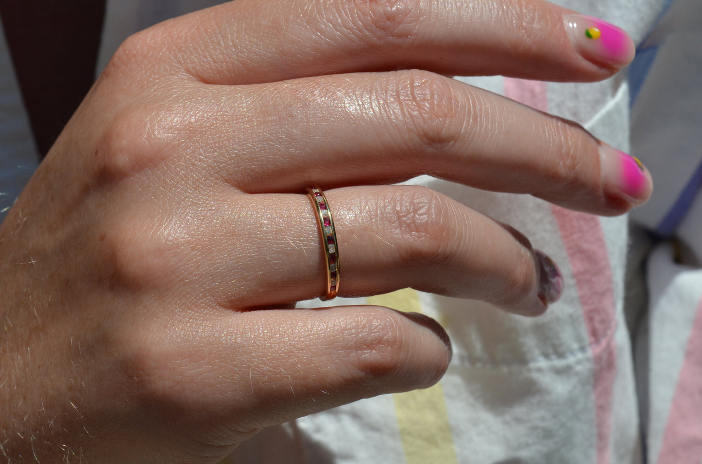 Ruby and Diamond Half Eternity Band